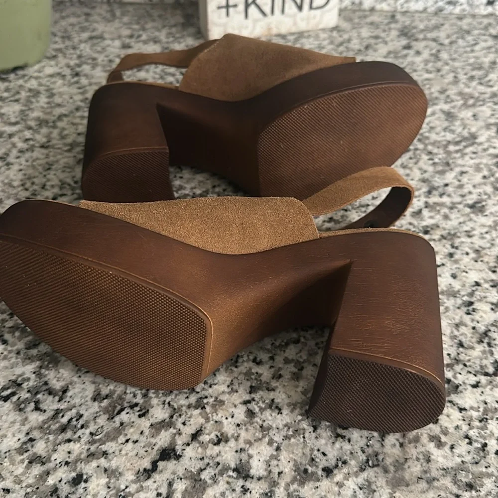 BIO NATURAL Leather Brown Wedge with Buckle Sling Stacked Heels Mules Size 6.5